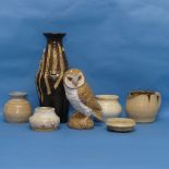 A quantity of Studio Pottery, to include Squat Vase, lidded Urn, owl, Jug, etc, all by the same