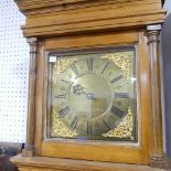 A pine 30-hour Longcase Clock, R'd Weller, Eastborne, the 10in square brass dial with single hand,