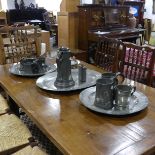 Antique Pewter, including an early 19th century oval pewter platter, 56cm wide, two pewter chargers,