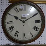 A mahogany single fusee Wall Clock, with 12in painted dial and black Roman numerals, 35.5cm