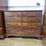 A 19thC flame mahogany Chest of Drawers, four short drawers over two long drawers, raised on bracket