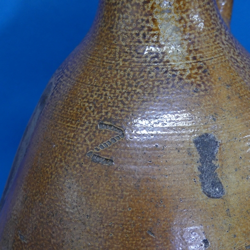 A large antique German salt-glazed stoneware Flagon, with handle and incised 'Z', H 36.5cm, together - Bild 2 aus 4