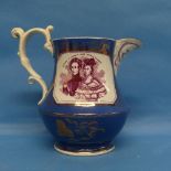 A Victoria and Albert commemorative Wedding Jug, 1840, of waisted shape with ornate scroll
