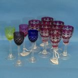 A set of six Sherry Glasses, of varying colours, H 12.5cm, together with a set of six Sherry