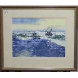 J. T. Beecroft (20th century), Fishing boats in rough seas, watercolour, signed and dated 1942, 22cm