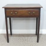 An antique oak Side Table, with single frieze drawer, W 76cm x H 78cm x D 46cm.