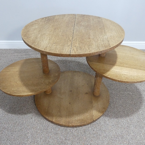 A Heals limed oak circular Book Table, circa 1930's, with two swing out circular tiers, the top with - Image 7 of 7