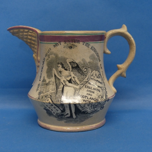 A Victorian Coronation commemorative lustre Jug, 1838, the reverse with temperance verse, bottom