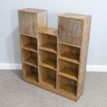 A Heals style limed oak Bookcase, circa 1930's,  with open shelves and two upper cupboards in a