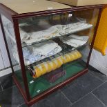 A vintage mahogany framed mirror backed shop Display Cabinet, with sliding glass doors, unfinished