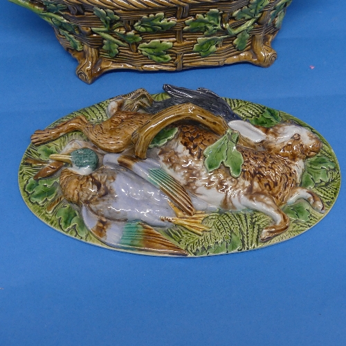 A Minton majolica Game Pie Dish and Cover, late 19thC, the lid modelled as game resting on ferns and - Image 4 of 8