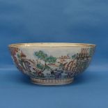 An 18thC Chinese porcelain famille rose Bowl, decorated in mountainous scenes interspersed with