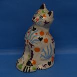 Ponckle; a painted resin Cat, colourfully decorated, signed Ponckle, dated 90, with gallery