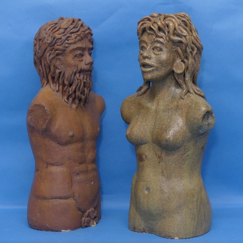 A pair of studio pottery Busts, modelled as Adam and Eve, H 40cm (2) - Image 2 of 3