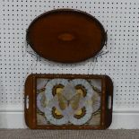 An Edwardian inlaid mahogany Tray, together with a butterfly wing tray and a vintage cuckoo clock (