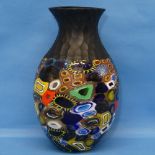 A Massimiliano Schiavon for Murano art glass Vase, the black opaque battuto cut neck upon