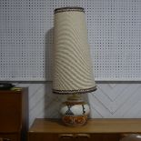 A large retro Lamp base and Shade, decorated in orange banding, with large German-style Shade, H