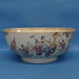 An 18thC Chinese porcelain famille rose Bowl, depicting scenes of wealthy figures arriving by