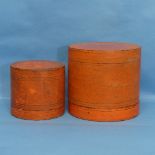 An early 20thC orange lacquer Thai Tea Caddy, Diameter 21cm x H 20cm, together with another similar,