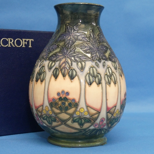 A Moorcroft 'Cluny' pattern Squat Vase, designed by Sally Tuffin, with impressed and painted marks - Bild 2 aus 3