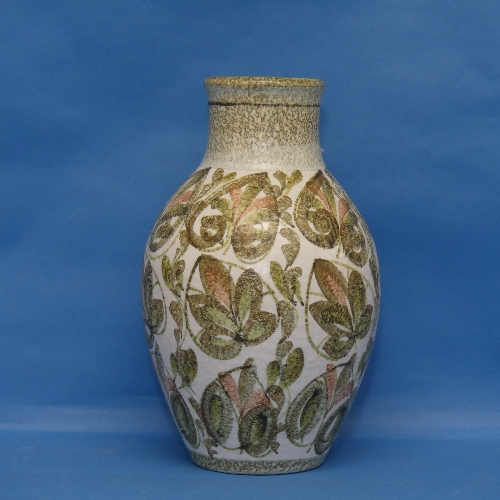 A mid 20thC Denby Glyn College Vase, of baluster form, decorated in greens, with mark to base, H