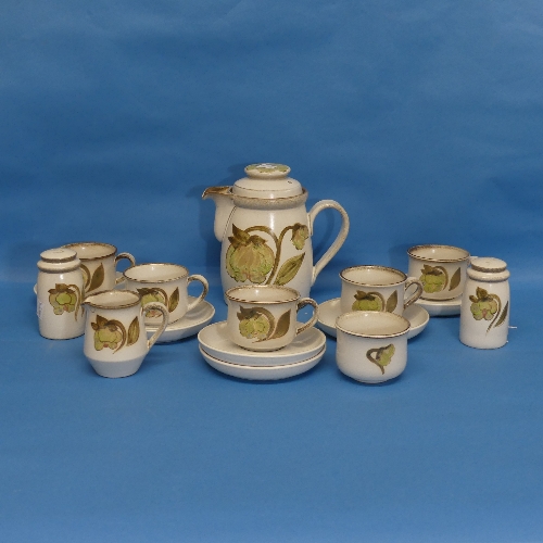 A Denby 'Troubadour' pattern Coffee Service, to include five Coffee Cups, six Saucers, Cream Jug,