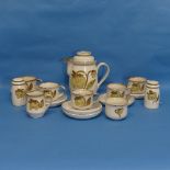 A Denby 'Troubadour' pattern Coffee Service, to include five Coffee Cups, six Saucers, Cream Jug,