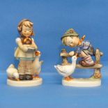 A pair of Hummel Figures, each depicting a young boy with birds, factory marks to base (2)
