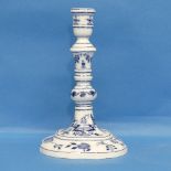 A 19thC Meissen porcelain Candlestick, in the 'Onion' pattern, with underglaze mark to base.