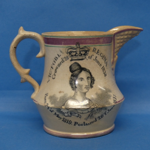 A Victorian Coronation commemorative lustre Jug, 1838, the reverse with temperance verse, bottom - Bild 2 aus 4