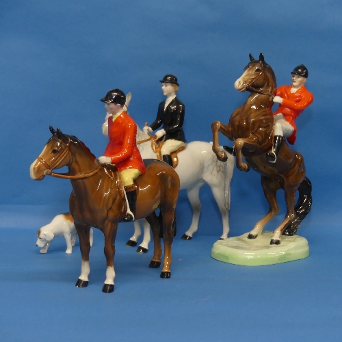 A Beswick pottery Hunting Group, two include three Riders, one on Rearing Horse, one with Red - Bild 2 aus 4