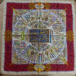 A late 20thC Gucci silk Scarf 'Storia Della Matita', still with Gucci care label, hand-hemmed, a