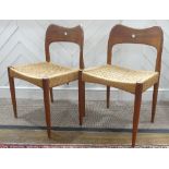 A pair of Danish Arne Hovmand Olsen for Mogens Kold teak Dining Chairs, with paper cord seats and