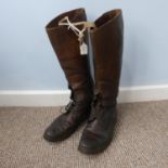 A pair of WW1 period leather lace-up Officer's Boots, with worn hobnailed leather soles, 47.5cm