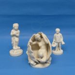 A Goss Parian Ware Figure of Aphrodite, modelled emerging from a shell enclosed by two dolphins,