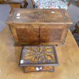 An early 20th century pokerwork Box, with oak leaf and acorn decoration, 25cm wide, together with