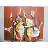 MAB (contemporary), Can-Can Dancers, oil on board, signed MAB, 45cm x 53cm, unframed