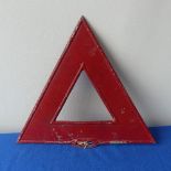 An original pre Worboys Give Way sign, Red triangle road sign top, with markings on back, H 39cm x