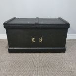 An antique painted pine Carpenters Tool Chest, the hinged lid containing fitted interior with