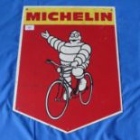 A Vintage double sided Michelin Advertising Sign, shield shaped pictorial aluminium red and yellow