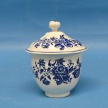 An 18thC Caughley Sucrier and Cover, with flower finial, circa 1785, printed in blue with the