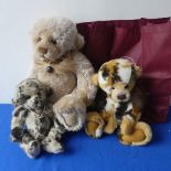 Three Charlie Bears teddy bears, Leonie, QVC exclusive, CB 124915, golden, white and dark brown