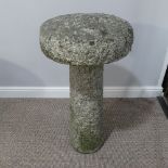 Garden statuary; An antique granite tall Staddle Stone, W 40cm x D 40cm x H 82cm
