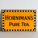 A vintage enamel 'Horniman's Pure Tea' double sided advertising sign, minor age wear, overall in