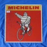 A vintage Michelin advertising Sign, pictorial aluminium red and yellow sign depicting Mr Bibendum