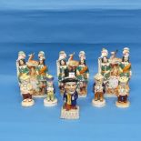 A small quantity of Staffordshire Pottery Flatback Figures, to include three figural groups of