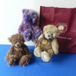 Three Charlie Bears, including Scruffy Lump (CB131355) wearing necklace with bell, H28cm with bag,