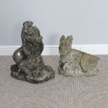 Garden statuary; a reconstituted stone figure of a dragon, H 47cm, together with another similar (2)