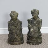 Garden statuary; a pair of Oriental style reconstituted stone figures, of a man and a woman in