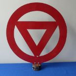 An Original pre Worboys Warning/Stop Road Sign; Large red circular post top warning sign with